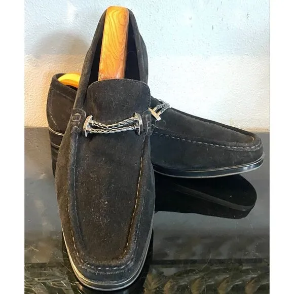 Stacy Adams Nesbit Black Leather Suede Almond Apron Pinch Toe Shoes Size 10.5 M