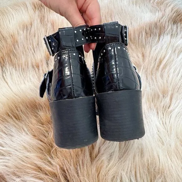 Steve Madden Andy Croc Embossed Studded Buckle Ankle Boots Black Size 8
