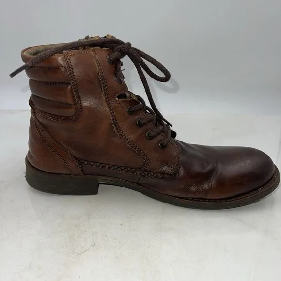 Steve Madden Boots Mens US Sz 9 Brown Leather Prive Biker Boots Zip Closure