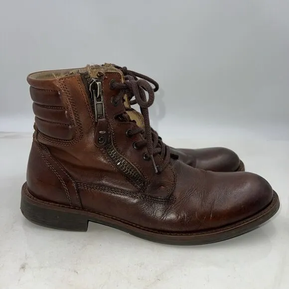 Steve Madden Boots Mens US Sz 9 Brown Leather Prive Biker Boots Zip Closure