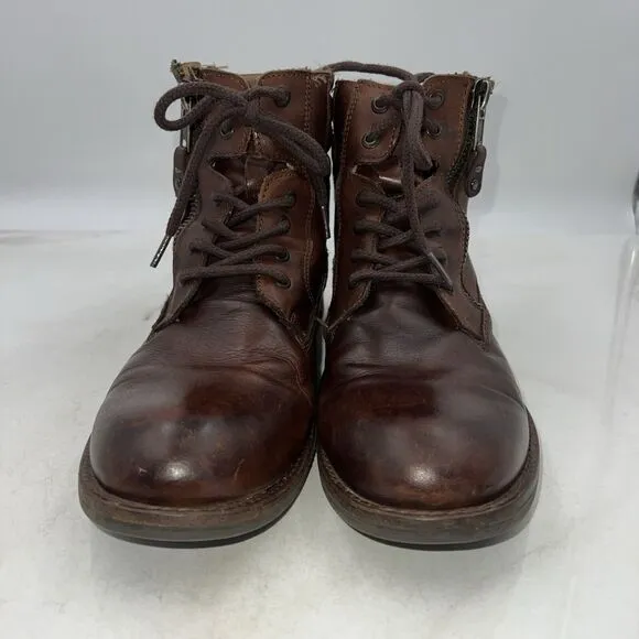 Steve Madden Boots Mens US Sz 9 Brown Leather Prive Biker Boots Zip Closure