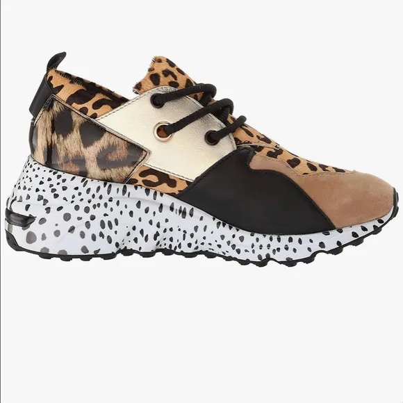 Steve Madden Cliff maximal Cowhair leopard print  Leather Sneaker Shoes Size 7.5