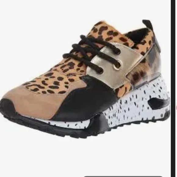 Steve Madden Cliff maximal Cowhair leopard print  Leather Sneaker Shoes Size 7.5