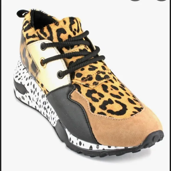 Steve Madden Cliff maximal Cowhair leopard print  Leather Sneaker Shoes Size 7.5