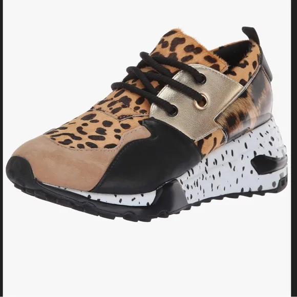 Steve Madden Cliff maximal Cowhair leopard print  Leather Sneaker Shoes Size 7.5