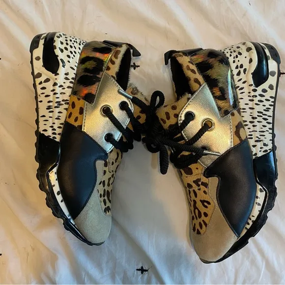 Steve Madden Cliff maximal Cowhair leopard print  Leather Sneaker Shoes Size 7.5