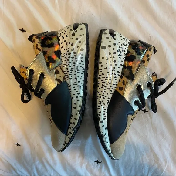 Steve Madden Cliff maximal Cowhair leopard print  Leather Sneaker Shoes Size 7.5