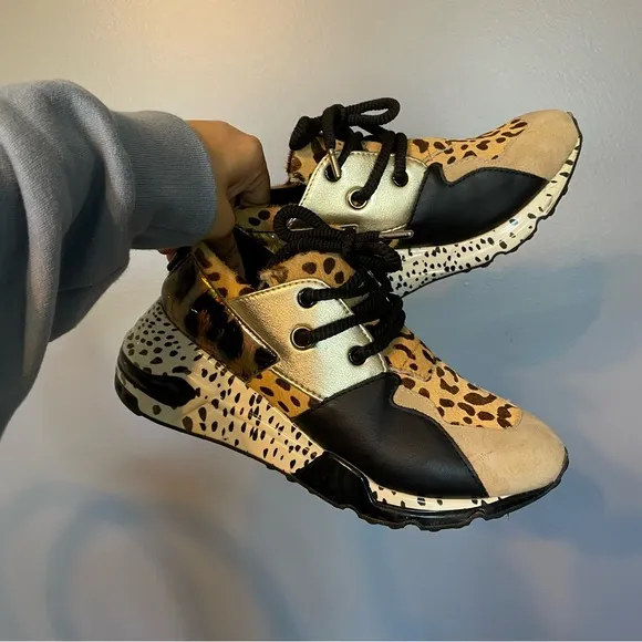 Steve Madden Cliff maximal Cowhair leopard print  Leather Sneaker Shoes Size 7.5