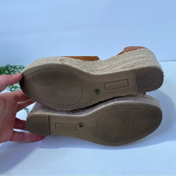 Steve Madden JAYLEN Platform Espadrille Wedge Sandals Size 9.5M in Cognac Camel