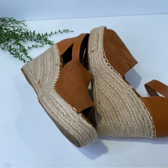 Steve Madden JAYLEN Platform Espadrille Wedge Sandals Size 9.5M in Cognac Camel
