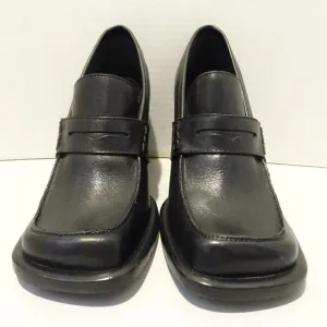 Steve Madden Marvel Penny Loafer 6B Black Leather Block Heel Chunky Y2K Square