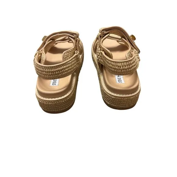 Steve Madden NWOT Bigmona Platform Footbed Sandals Natural Raffia Summer 9-1/2