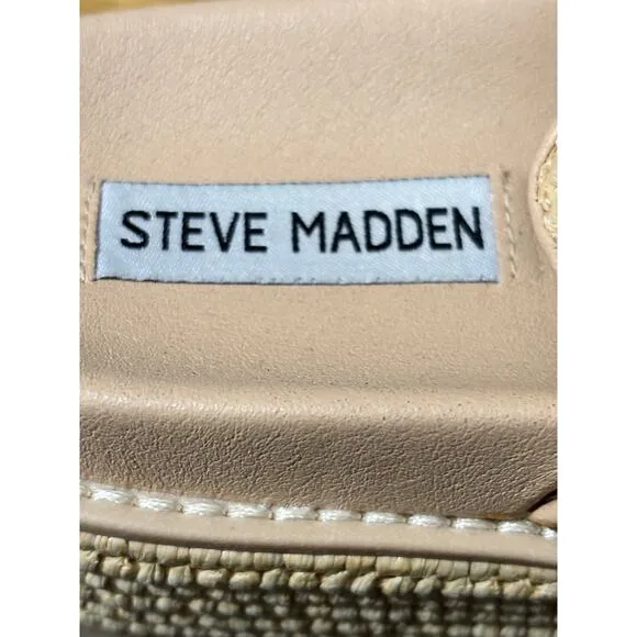 Steve Madden NWOT Bigmona Platform Footbed Sandals Natural Raffia Summer 9-1/2