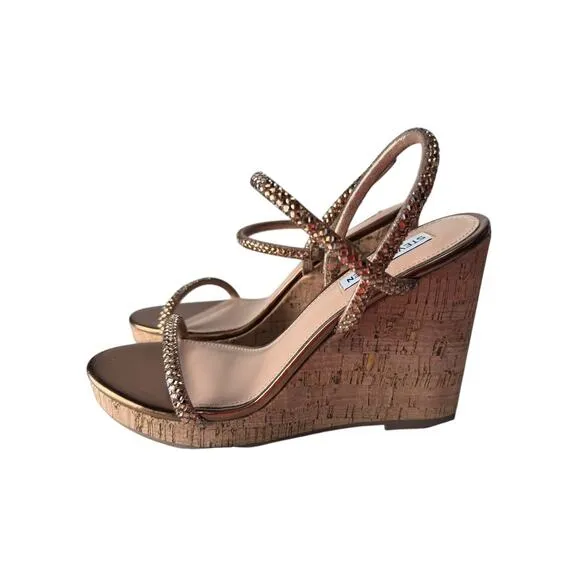 Steve Madden Revolve Womens Udell Wedge 4” Heels In Bronze Sandal Shoe, Size 8.5