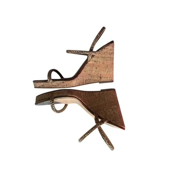 Steve Madden Revolve Womens Udell Wedge 4” Heels In Bronze Sandal Shoe, Size 8.5