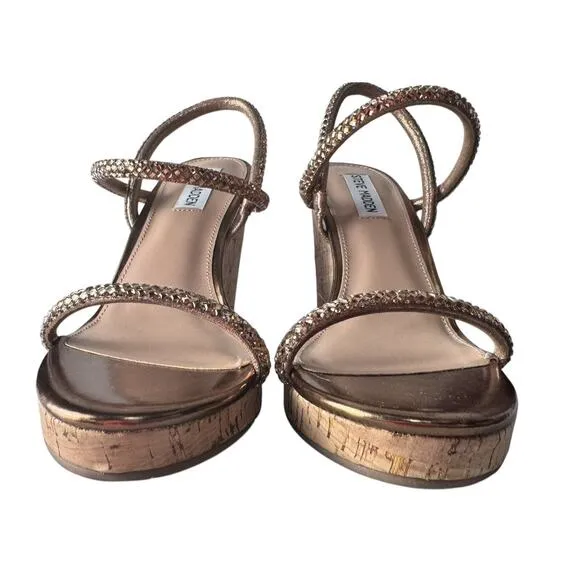 Steve Madden Revolve Womens Udell Wedge 4” Heels In Bronze Sandal Shoe, Size 8.5