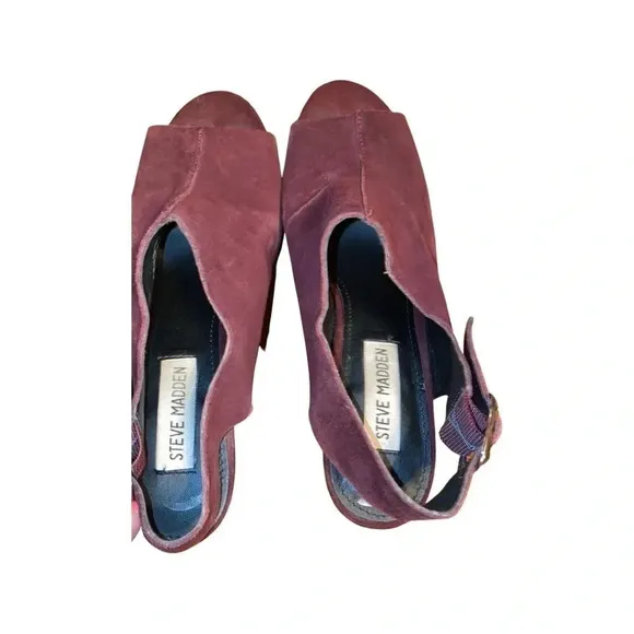 Steve Madden Wearme Platform Peep Toe Burgundy Sandals Size 6.5