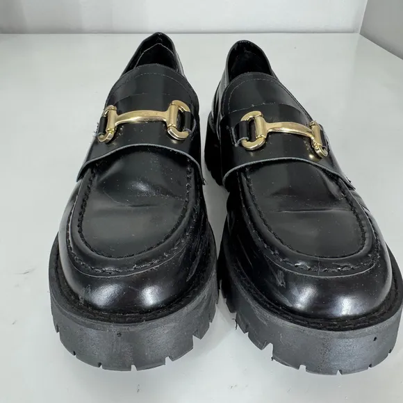 Steve Madden Women's 10 Chunky Classic Lando Black Patent Leather Loafer Shoes