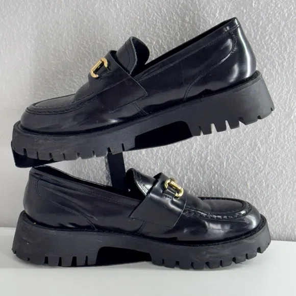 Steve Madden Women's 10 Chunky Classic Lando Black Patent Leather Loafer Shoes