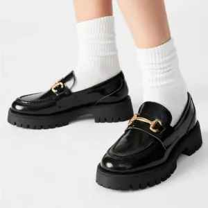Steve Madden Women's 10 Chunky Classic Lando Black Patent Leather Loafer Shoes