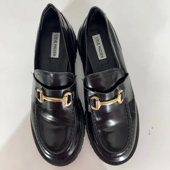 Steve Madden Women's 10 Chunky Classic Lando Black Patent Leather Loafer Shoes
