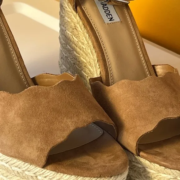 Steve Madden Womens Tan Suede Susana Ankle Straps Wedge Sandals Espadrilles 10M