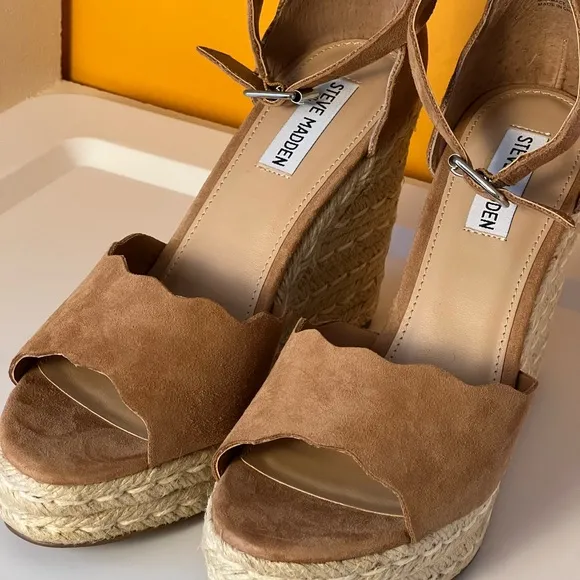 Steve Madden Womens Tan Suede Susana Ankle Straps Wedge Sandals Espadrilles 10M