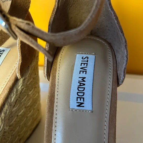Steve Madden Womens Tan Suede Susana Ankle Straps Wedge Sandals Espadrilles 10M
