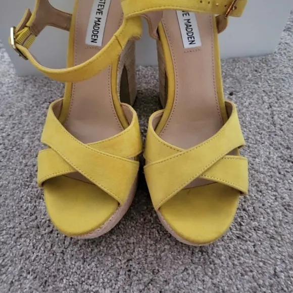 Steve Madden Yellow Platform Sandals with Crisscross Straps