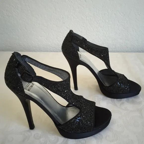 Stuart Weitzman Black glitter sandals