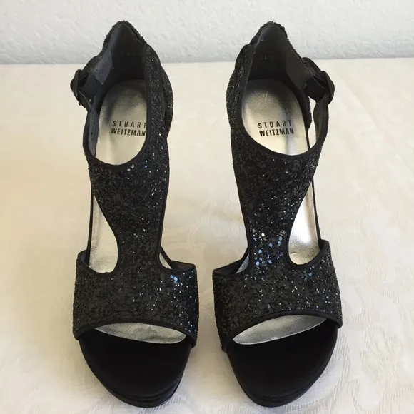 Stuart Weitzman Black glitter sandals