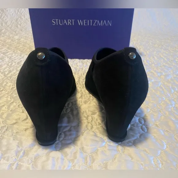 Stuart Weitzman Black Suede Wedge Shoes. 9W in good condition.