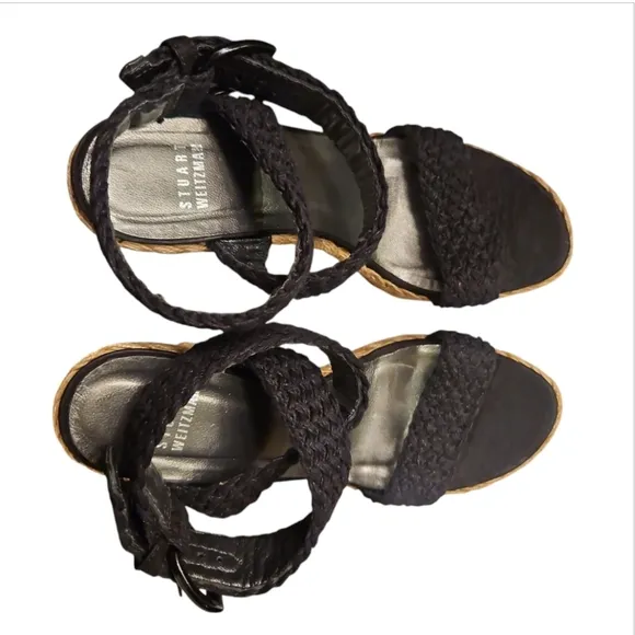 STUART WEITZMAN | Black Woven Wedge Espadrille Sandals in Size US 7.5