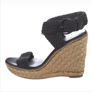 STUART WEITZMAN | Black Woven Wedge Espadrille Sandals in Size US 7.5