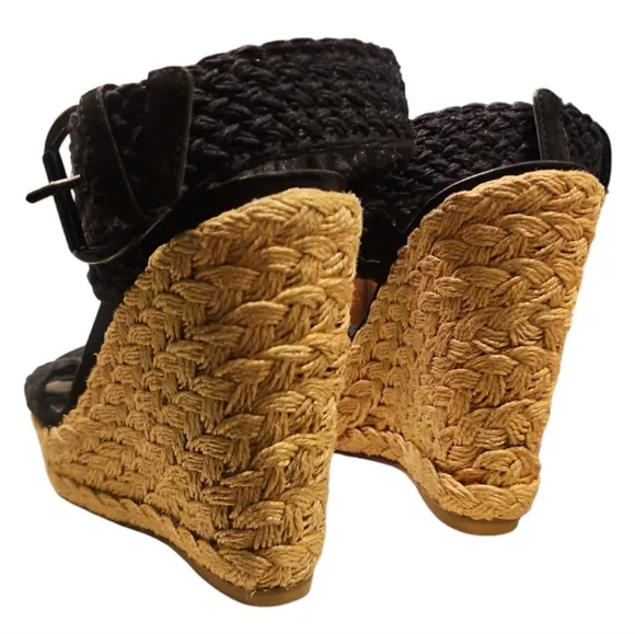STUART WEITZMAN | Black Woven Wedge Espadrille Sandals in Size US 7.5