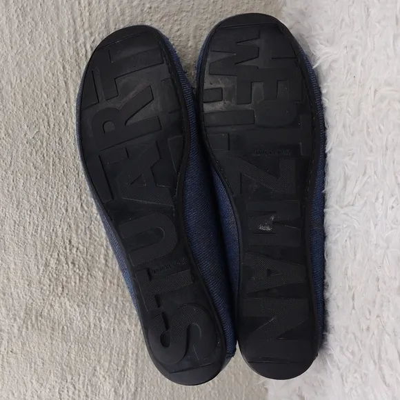 Stuart Weitzman Blue Fabric Tassel Detail Upper Round Toe Slip On Flat Loafer
