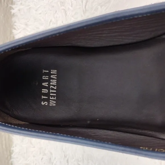 Stuart Weitzman Blue Fabric Tassel Detail Upper Round Toe Slip On Flat Loafer