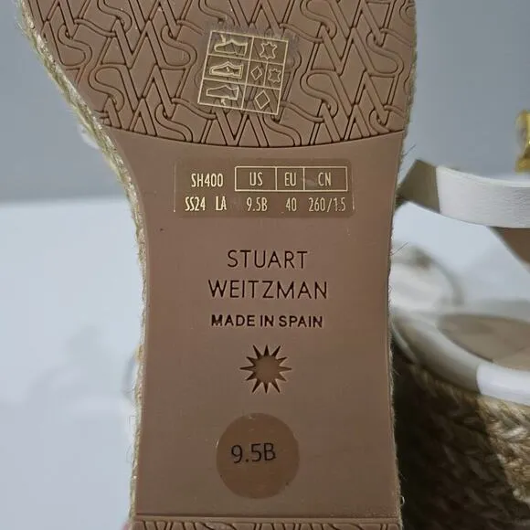 Stuart Weitzman Braida Max Sandal Espadrille Wedge White Leather Size 9.5