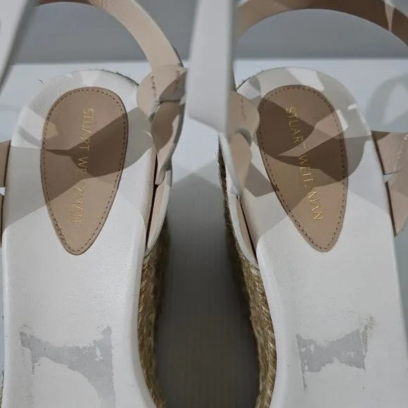 Stuart Weitzman Braida Max Sandal Espadrille Wedge White Leather Size 9.5