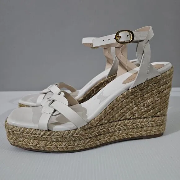 Stuart Weitzman Braida Max Sandal Espadrille Wedge White Leather Size 9.5