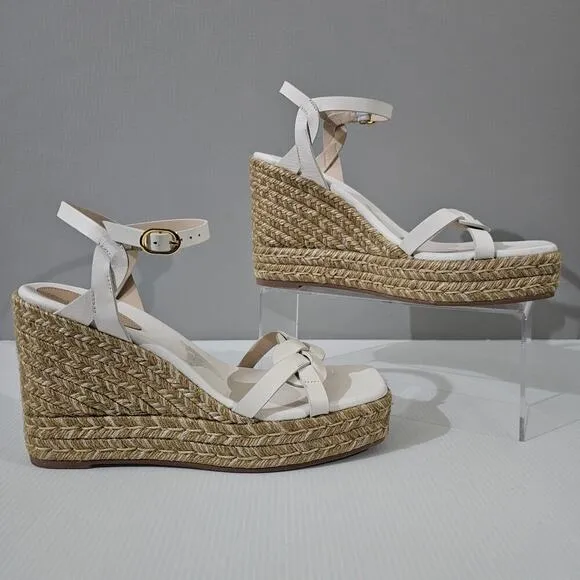 Stuart Weitzman Braida Max Sandal Espadrille Wedge White Leather Size 9.5