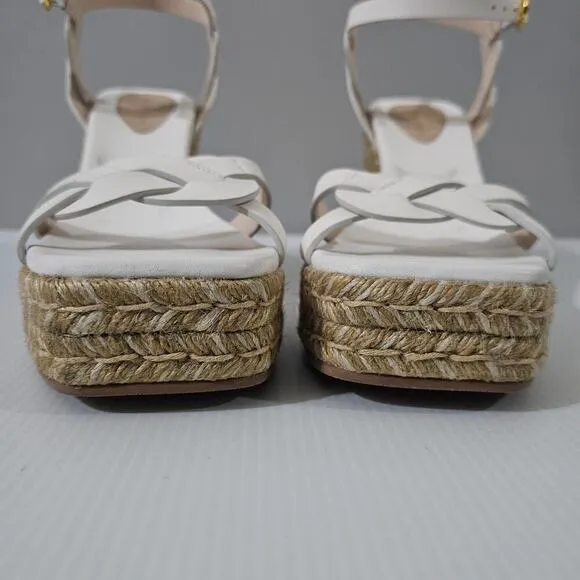 Stuart Weitzman Braida Max Sandal Espadrille Wedge White Leather Size 9.5
