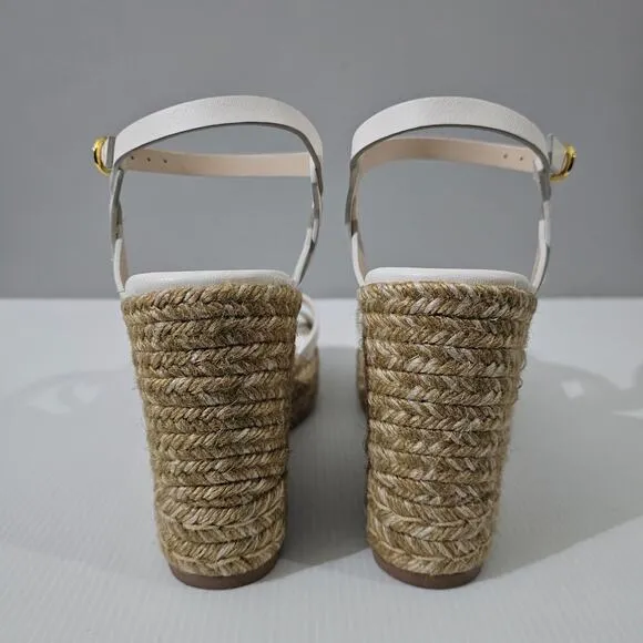 Stuart Weitzman Braida Max Sandal Espadrille Wedge White Leather Size 9.5