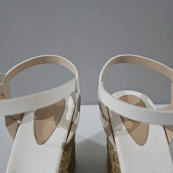 Stuart Weitzman Braida Max Sandal Espadrille Wedge White Leather Size 9.5