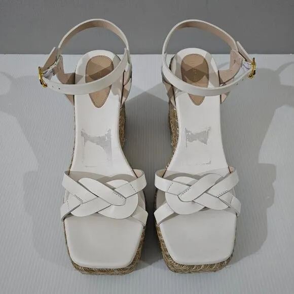 Stuart Weitzman Braida Max Sandal Espadrille Wedge White Leather Size 9.5