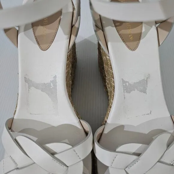 Stuart Weitzman Braida Max Sandal Espadrille Wedge White Leather Size 9.5