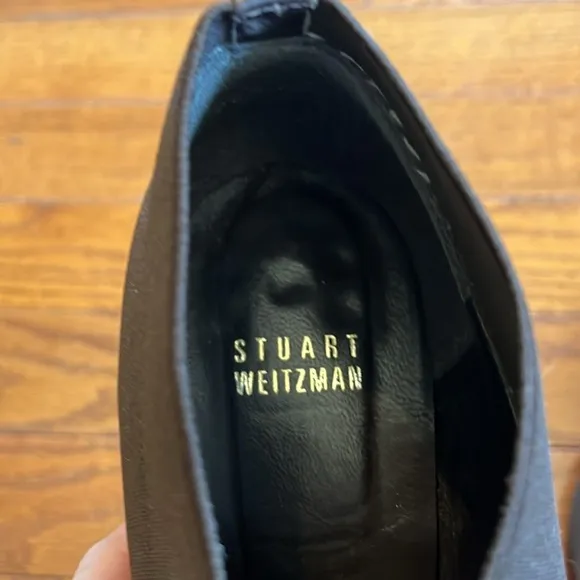 Stuart Weitzman | Chocolate Brown Chunky Heel Ankle Bootie Stretch Fabric Size 8