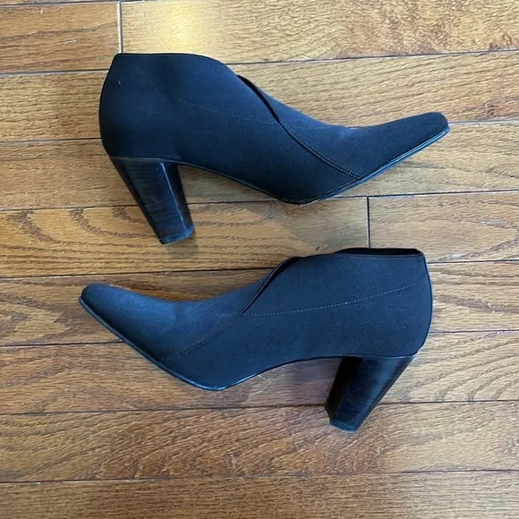 Stuart Weitzman | Chocolate Brown Chunky Heel Ankle Bootie Stretch Fabric Size 8