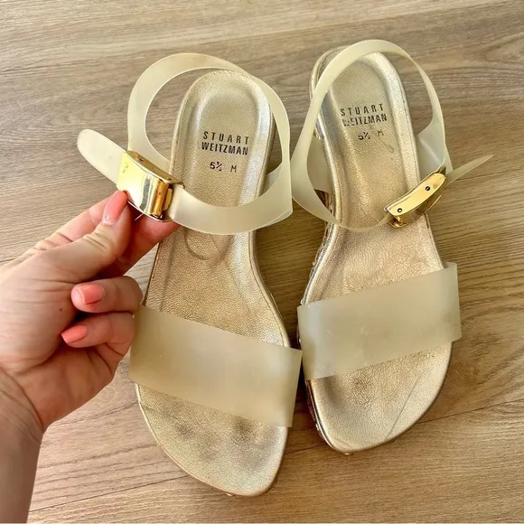 Stuart Weitzman Clear Strap Platform Wedge Sandals | Size 5.5
