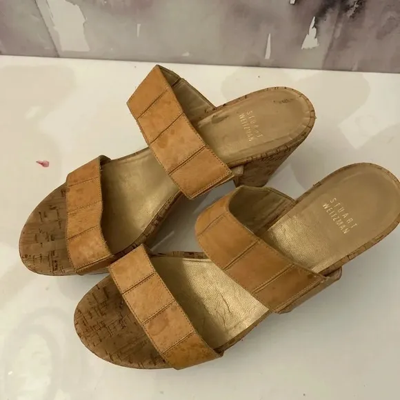 Stuart Weitzman cork sandals chunky platform sz 9